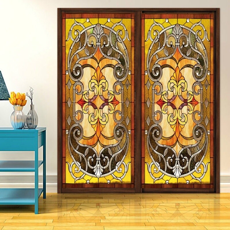 Static Cling Window Films Floral Stained Frosted Glass Sticker Door Closet Decor