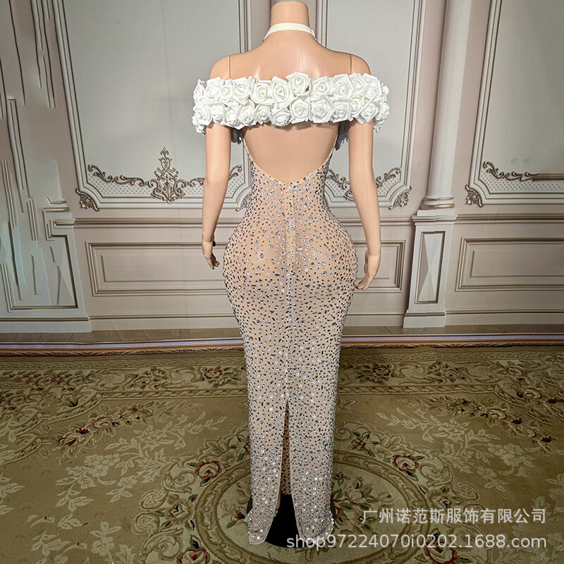Pre-owned Cubic Floral Mermaids Evening Dresses Halter Beads Crystal Sheath Intricate In As Pic
