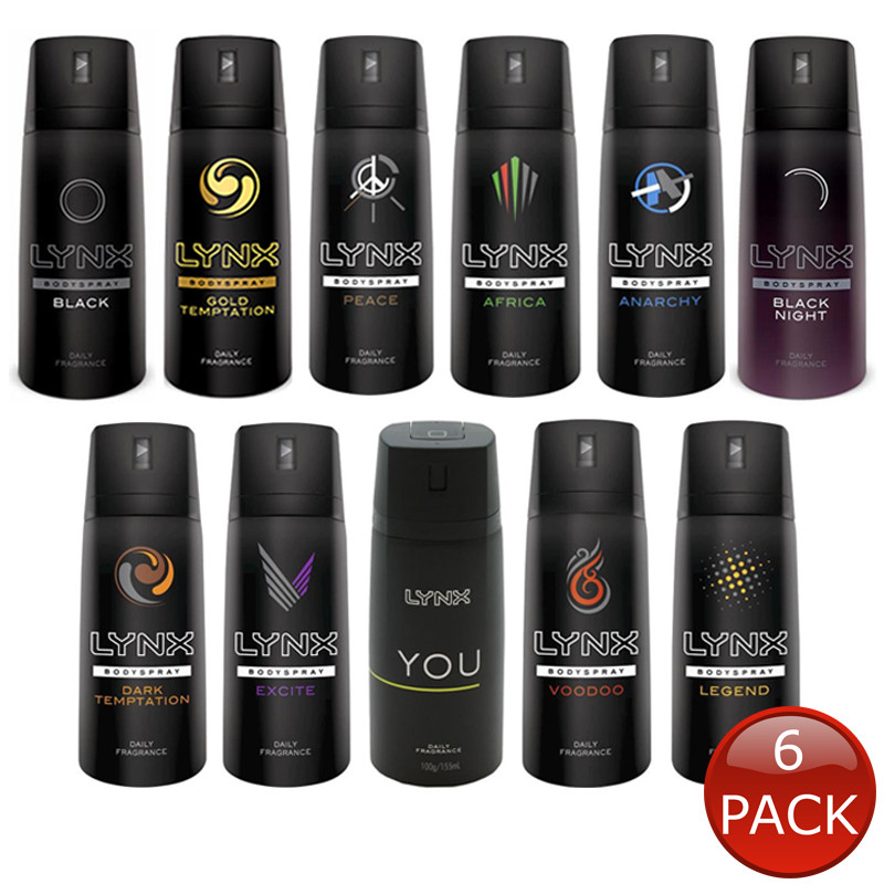6 x LYNX DEODORANT MENS BODY SPRAY FRAGRANCE AEROSOL ANTIPERSPIRANT DEO