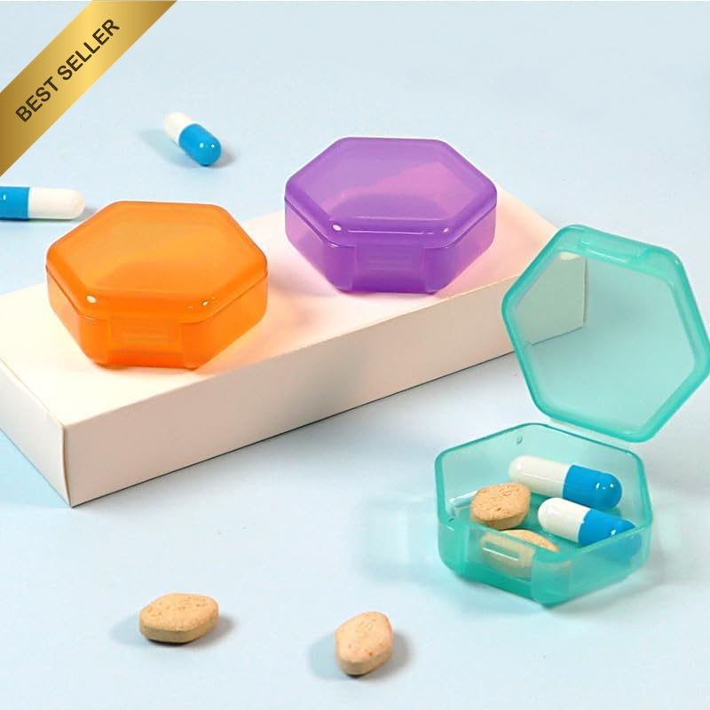 3 Packs Small Pill Organizer, Travel Pill Container Mini Pocket Pill Organizer D