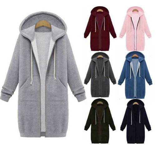 Women Plus Size Winter Zipper Hoodie Sweater Hooded Long Jacket Sweatshirt  Coat