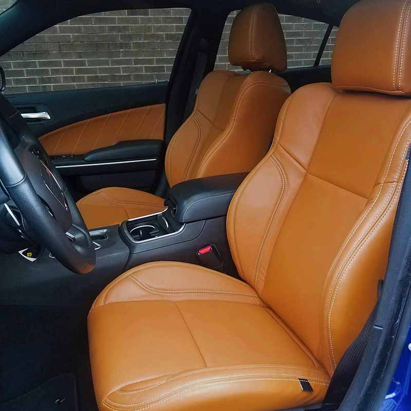 KUSTOM SEAT COVERS ALL BROWN WATERPROOF LEATHER FOR DODGE CHARGER 15-23