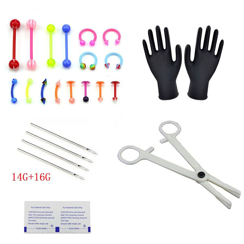 PRO 14G 16G Piercing Kit Nadel Zunge Augenbrauen Nasenklemmen Schmuck SetTo OXUI