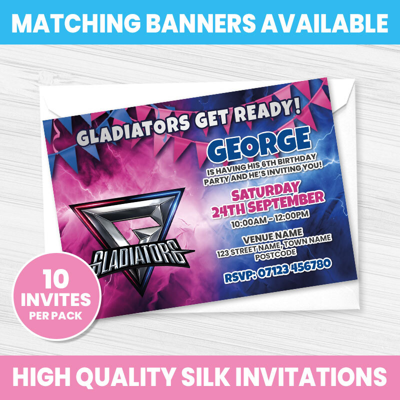 GLADIATORS PARTY INVITES PERSONALISED BIRTHDAY INVITATIONS