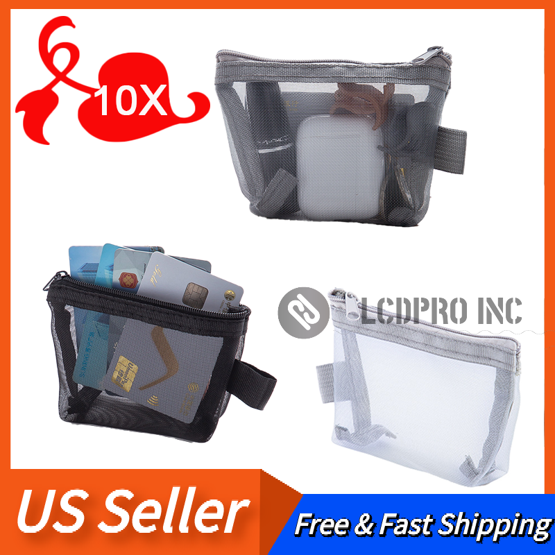 10Pcs Small Zipper Pouch Mini Mesh Cosmetic Bags Nylon Coin 