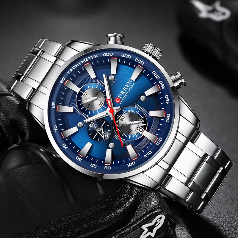Men's Watch Top Luxury Brand Big Dial Blue Quartz Men Watches Chronograph Sport