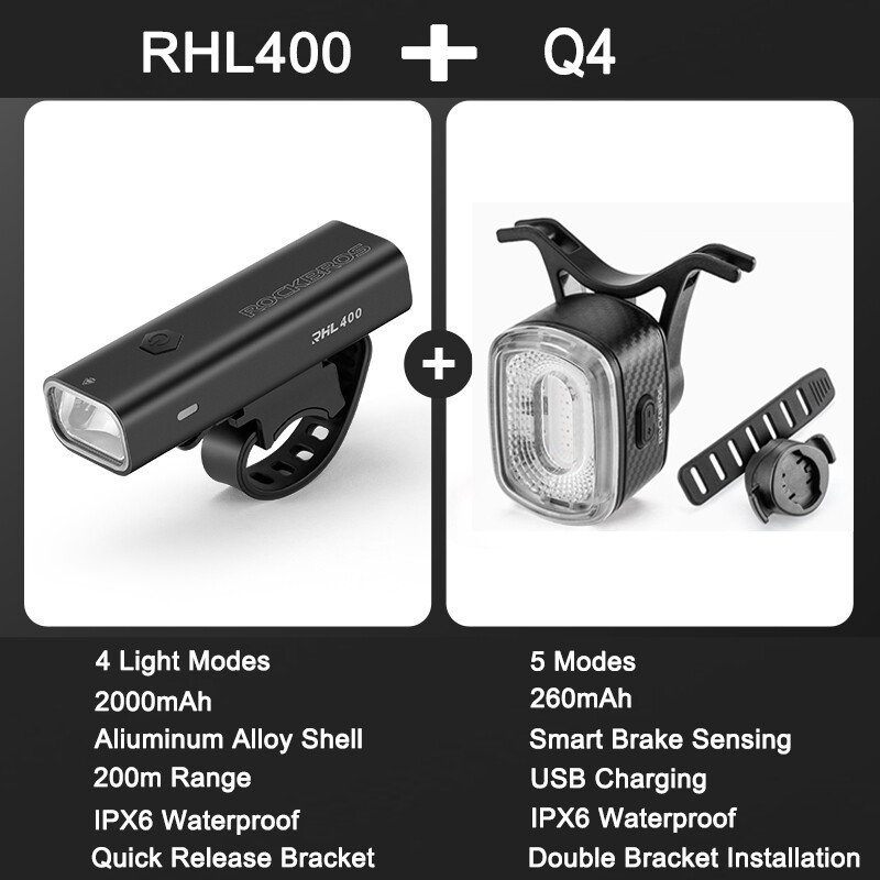 ROCKBROS Bicycle Light Sets MTB Bike Front Rear Lamp USB-C LED Headlight 1500LM