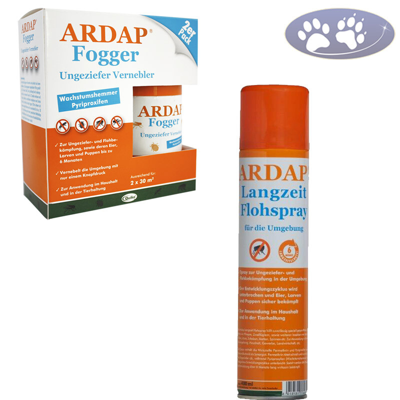 ARDAP Set 1 x 400 ml Flohspray + 2 x 100 ml Fogger gegen Flöhe und