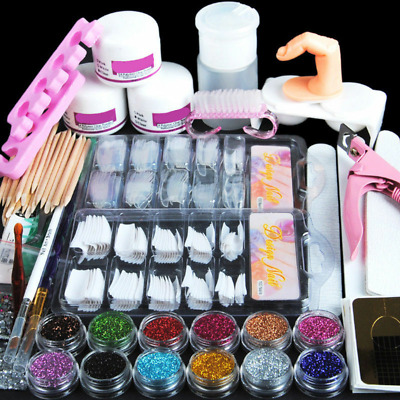 Acrylic Nail Kit Acrylic Powder Glitter Nail Art Manicure Tool Tips Brush Set US