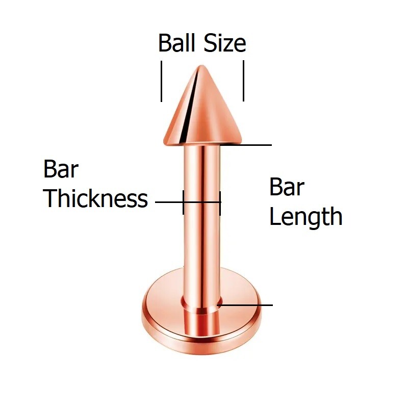 Rose Gold Labret Piercing w Cone Top * Stainless Steel, Ear Cartilage Tragus Lip