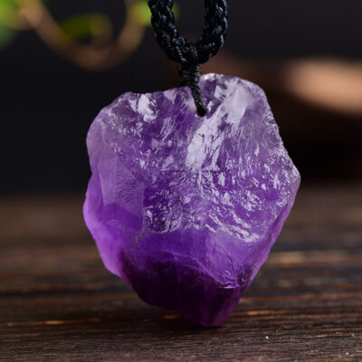 Natural Amethyst Quartz Crystal Gem Pendant rough stone Healing Necklace Amulet