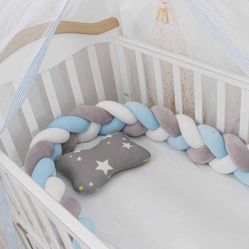 1m Infant Braided Crib Bumper Plush Pillow Fence Sleep Bumper Bed