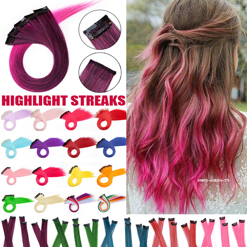US 10 Pieces Ombre Pink Clip In Hair Extensions Long Highlig