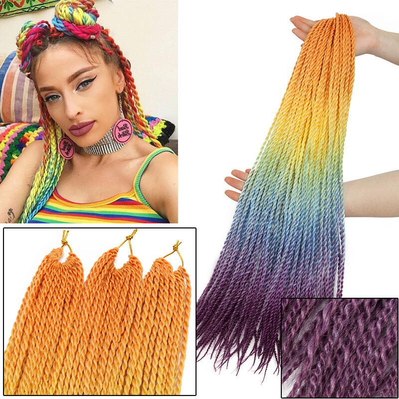 24" Pigtail Rubber band Braids Twist Wrap Ponytail Colorful Long Hair Extensions