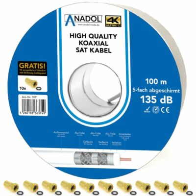 100m SAT DIGITAL KOAX KABEL Antennenkabel Koaxialkabel  FullHD HDTV 3D HD+ SKY