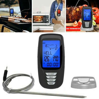 Wireless Digital LCD Remote Thermometer Probe BBQ Grill Meat Oven Food Cooking
