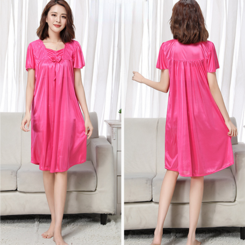 Donna Finta Seta Camicia da Notte Pizzo Raso Midi Abito Biancheria Riposo