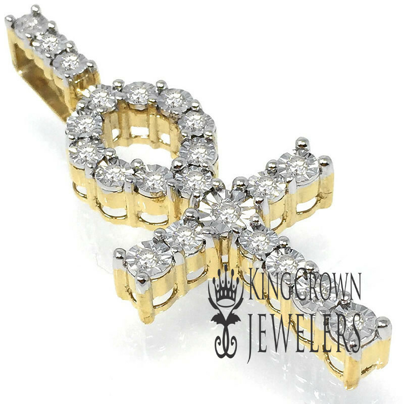Pre-owned Us Diamond King Real Genuine Diamonds Ankh Cross Charm 10k Yellow Gold Finish Unisex Pendant 2''