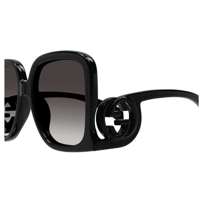 Pre-owned Gucci Gg1326s-001-58 Black Sunglasses In Gray