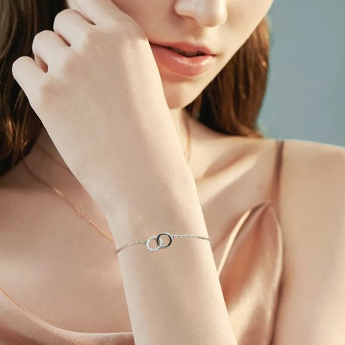 0.1ct Moissanite Round Bracelet 925 Sterling Silver Adjustable w/CZ for Women