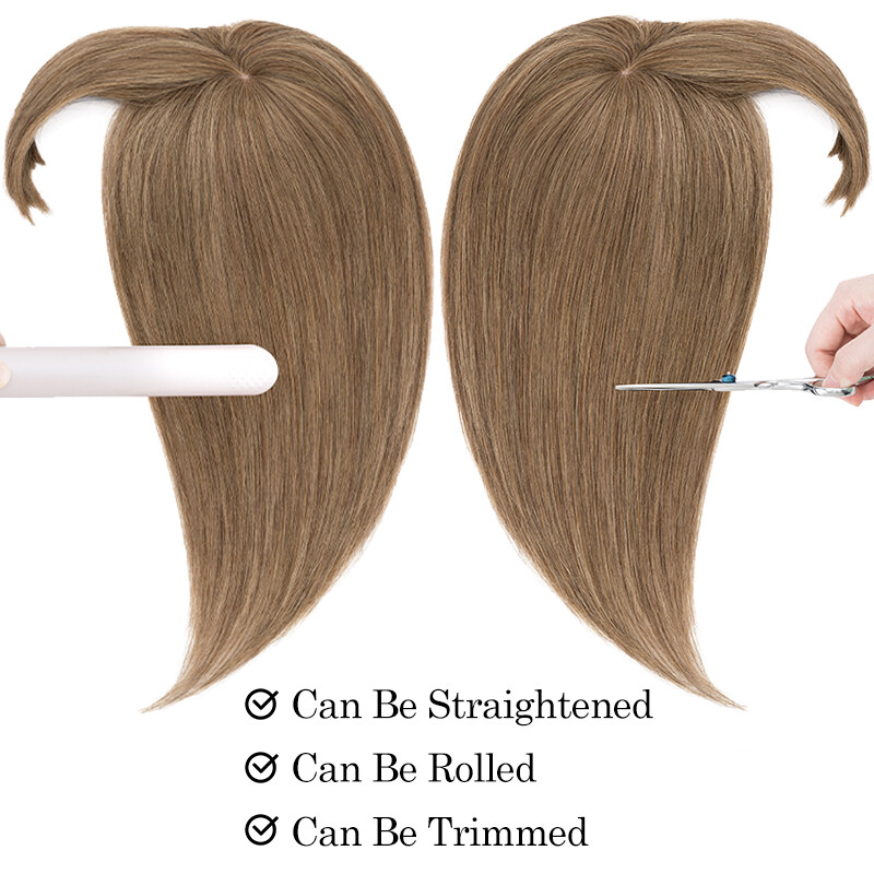 100% Remy Human Hair Topper Toupee Clip In Top Hairpiece with Bangs Mono Base