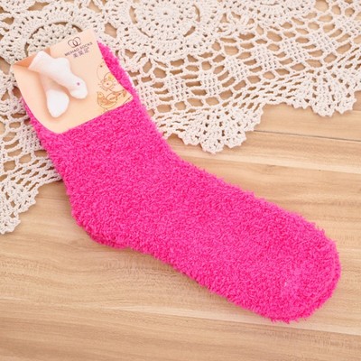 1 Pair Women's Candy Color Fuzzy Socks Fall Winter Soft Ankle Socks Bed Socks