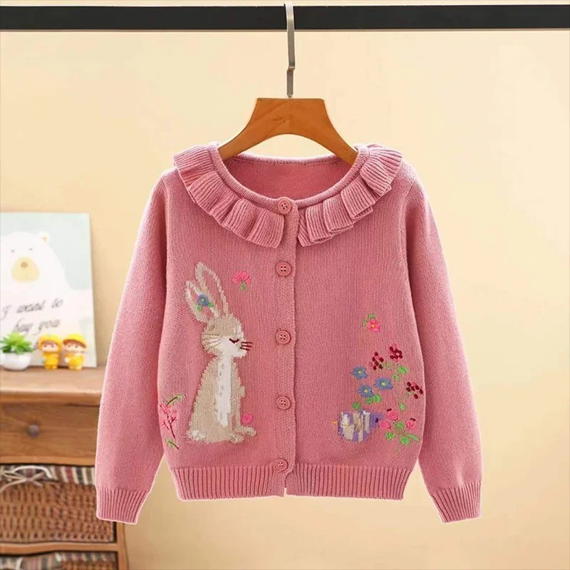 Baby Mädchen Strickjacke Rosa Pullover Kinder Kaninchen Top Mode Neu Kleidung