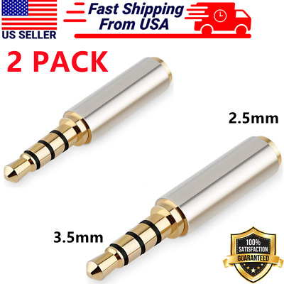 2 Pack 3.5mm Male to 2.5mm Female Stereo Mic Audio Headphone Adapter Converter