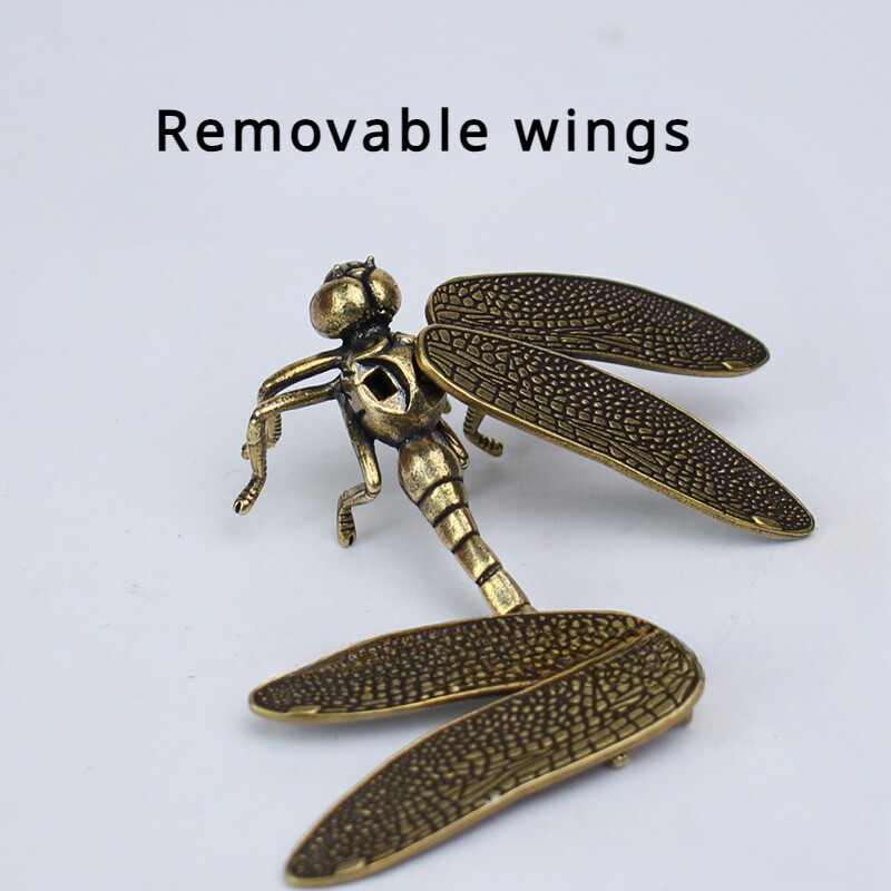 Brass Dragonfly Statue Wings Removable Toys Home Desktop Decorations Ornaments*