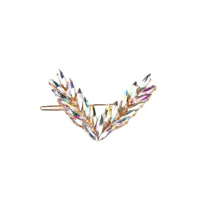 Fashion Leaf Shape Hairpin Women V-Shape Crystal Hairclip Hair Ornament Gift