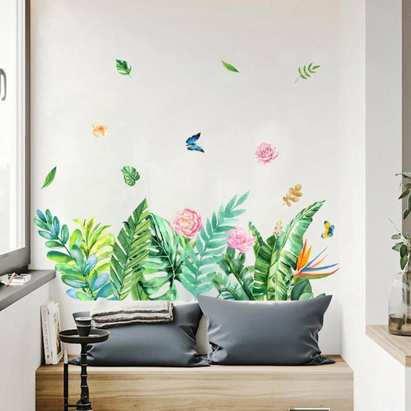 Tropical Flower Leaves Wall Art Border Stickers Kid Nursery Living Room