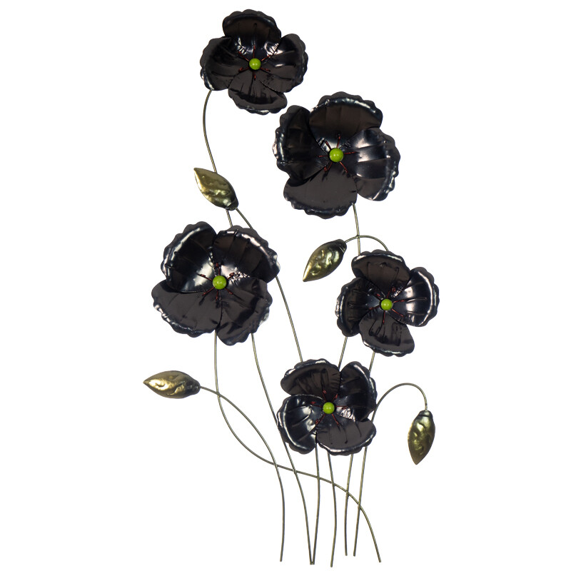 Black Beauty Poppy Metal Wall Decor Art Hanging Home Office Decor Wall Sculpture