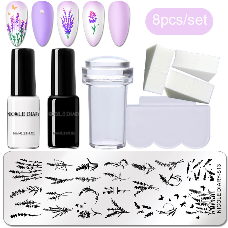 NICOLE DIARY 8Pcs Stamping Polish Set Nail Stamping Plate Scraper Stamper Kits