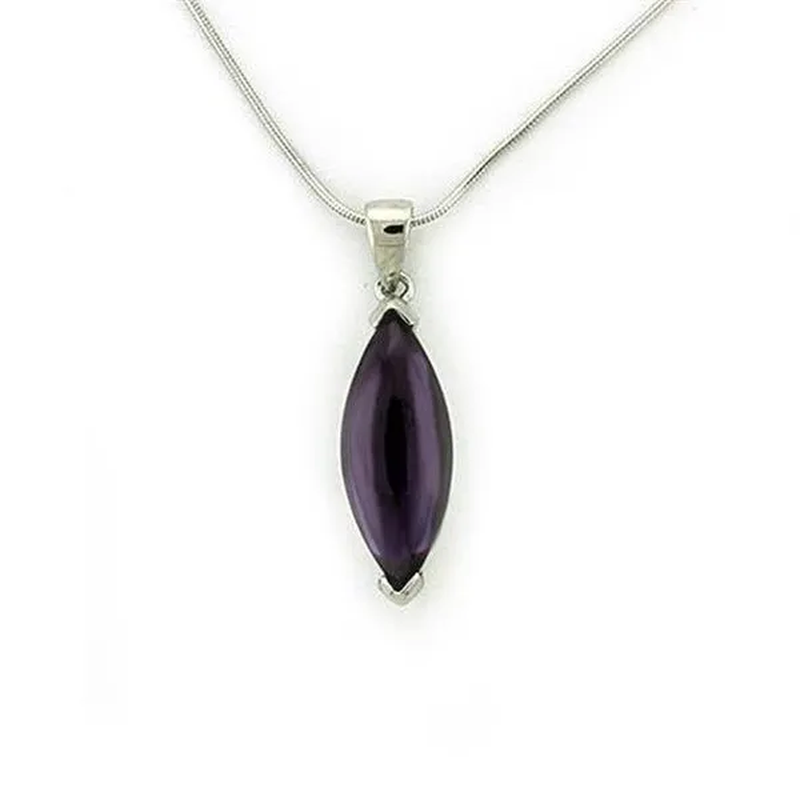 Women Rhodium 925 Sterling Silver Chain Pendant with AAA Grade CZ in Amethyst - 18 In.