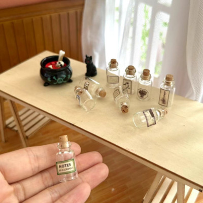 12PC 1/12 Scale Dollhouse Miniatures Accessories Labeled Magic Potion Bottles