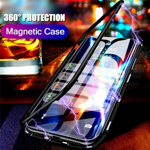 360° Full Magnetic Metal Frame Front + Back Tempered Glass Slim Phone Case Cover