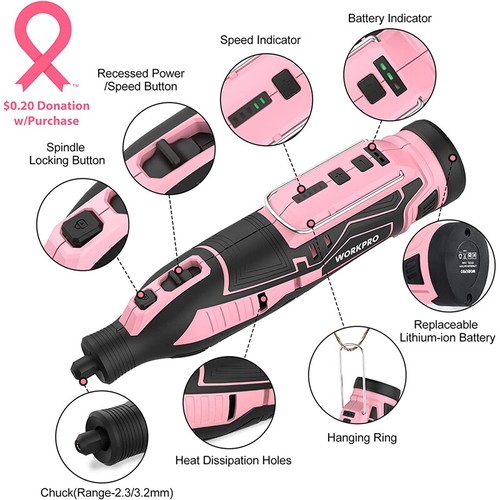 WORKPRO 12V Cordless Rotary Tool Kit 7500-32000 RPM 276PC/295PC/208PC Accessory