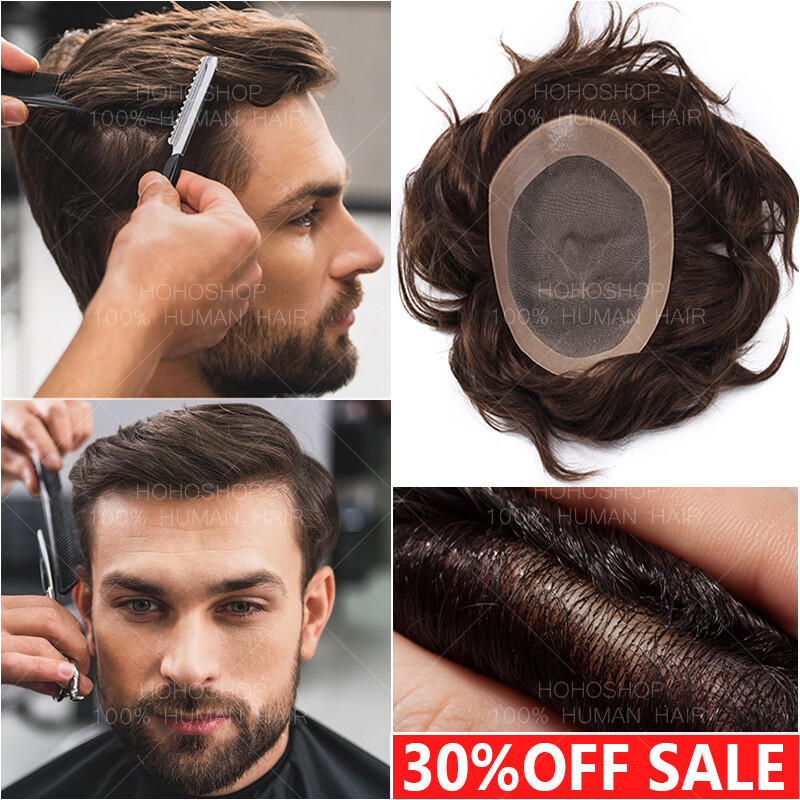30%OFF Herren-Perücke Echthaar Toupet Human Hair Toupee Für Männer Haarteile Wig