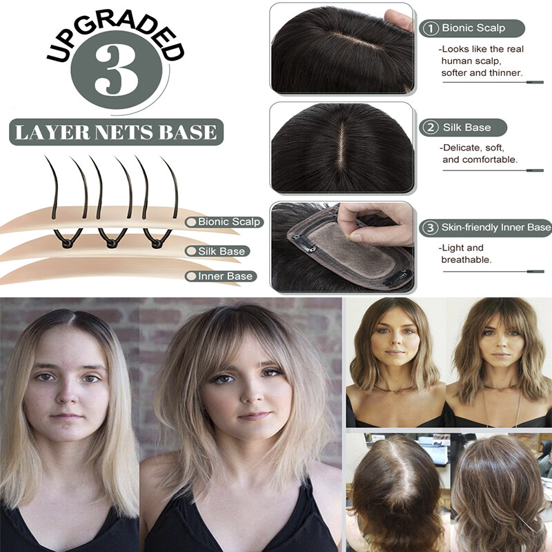 Damen 130% DICK Echthaar Toupet Toupee Topper Clip In Human Hair