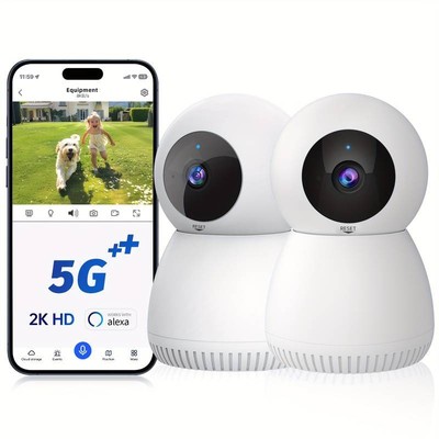 Wesecuu 2MP 360° 5GHz Smart Security Camera For Home Pet Camera Dog Cat Indoor 