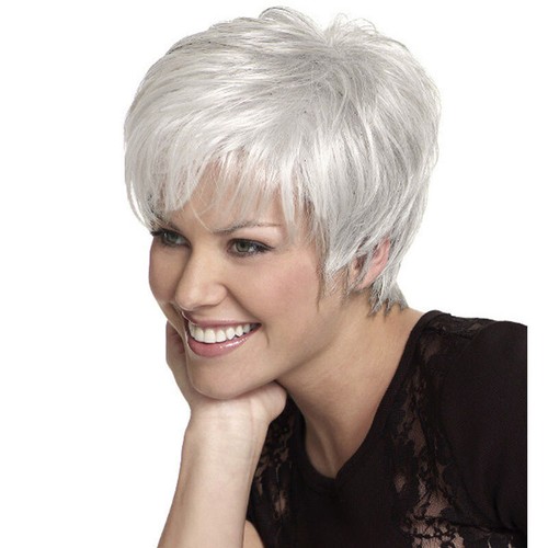 Fashion Short Silver White Synthetic Wigs For Women Short Pixie