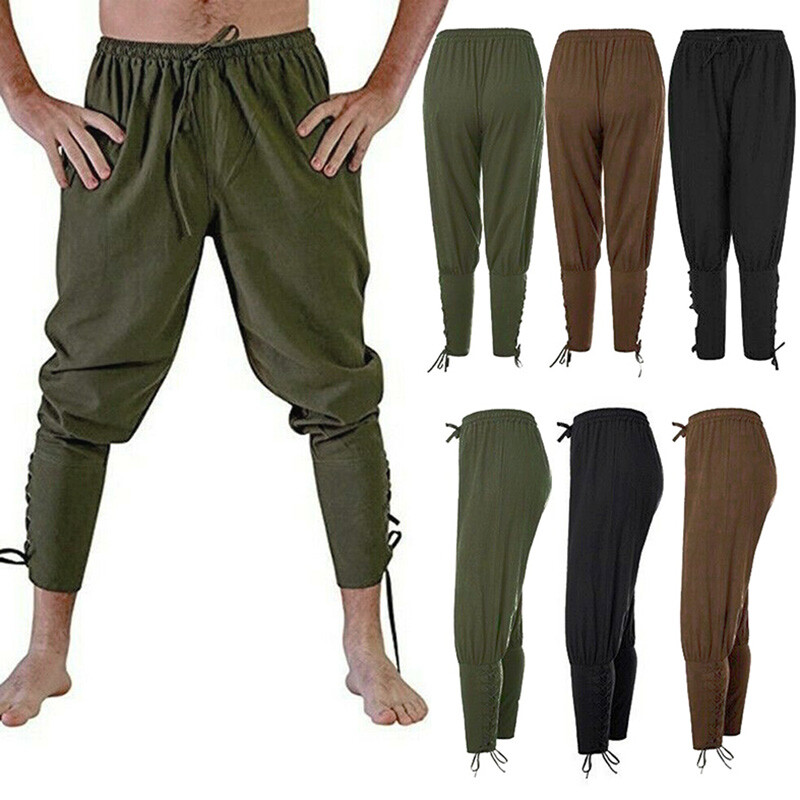 Pantalon Homme à Lacets Cheville Cordon Tapered Style Médiéval Victoire
