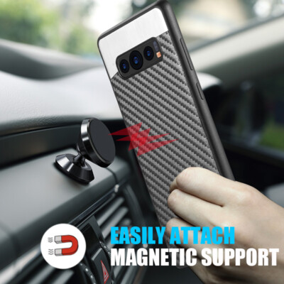 For Samsung Galaxy S10 / S10+ Plus - Magnetic Back Carbon Fiber Black Case Cover