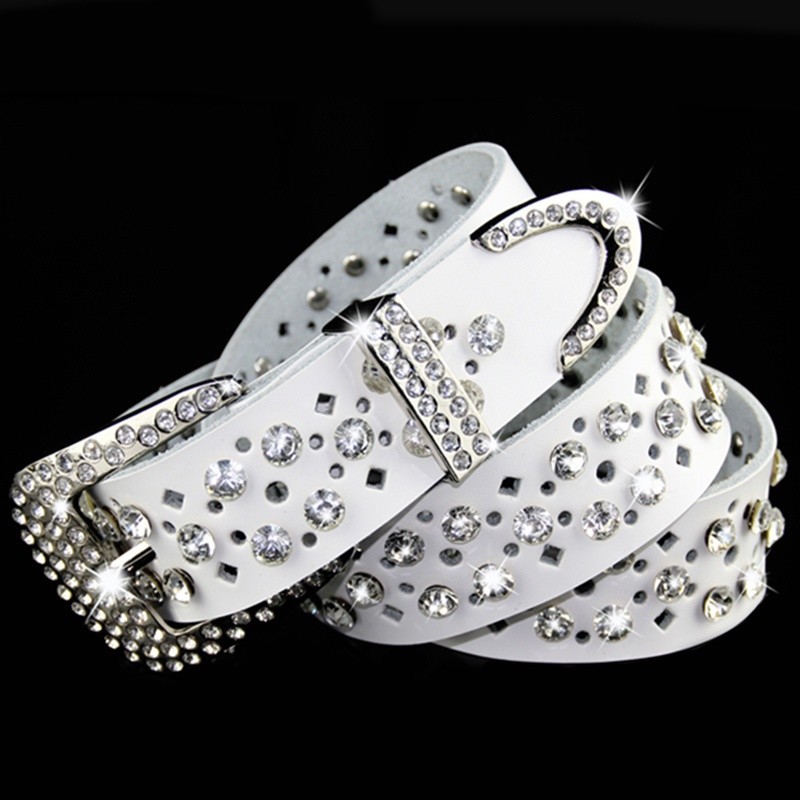 Damen Echtleder Bling Kristall Diamant Hüftgurt Hohl Bund Geschenk