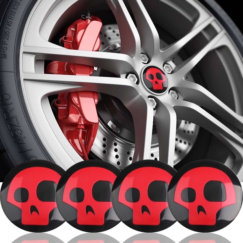 (4 Pack) Metal Dome Shape Skull Auto Car Wheel Center Hub Caps Cover Sticker