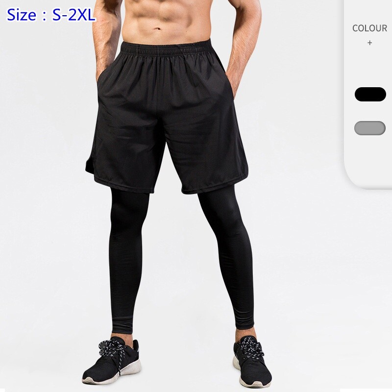 Hommes Étroit Survêtement Élastique Slim Fit Gym SPORTS Short Faux Deux Pièces