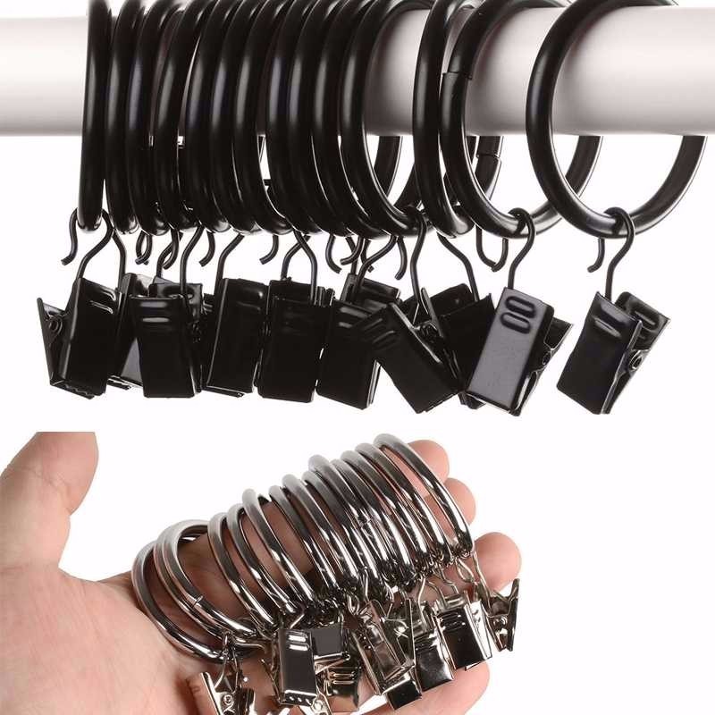 Set 10 Pezzi Anelli In Metallo Con Clip Ganci Per Asta Tende 30mm dfh