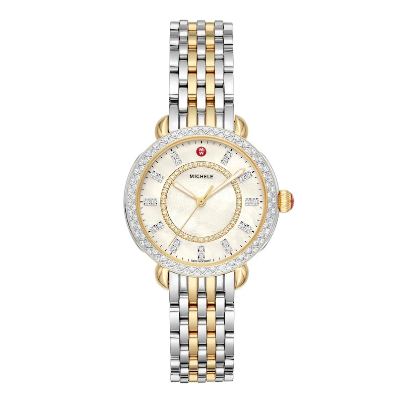 Pre-owned Michele Sidney Classic Two-tone Mop Diamond Dial Ladies Watch Mww30b000002