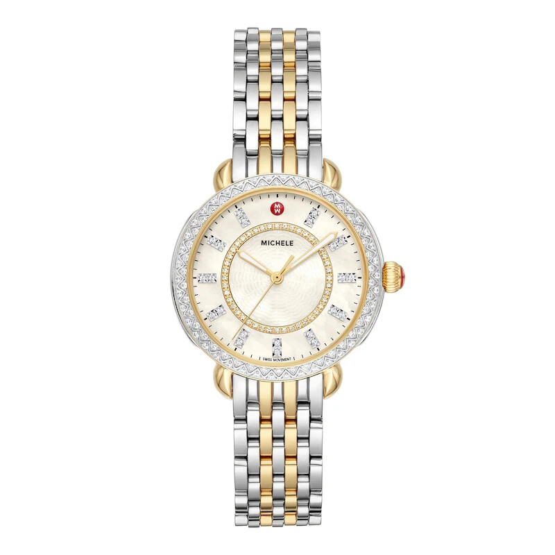 Pre-owned Michele Sidney Classic Two-tone Mop Diamond Dial Ladies Watch Mww30b000002