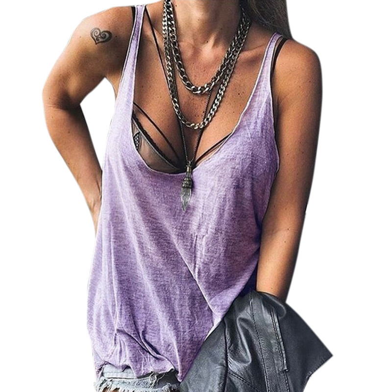 Women Low Cut Vest Tank Top Ladies Casual Loose Solid Sleeveless T Shirt Blouse